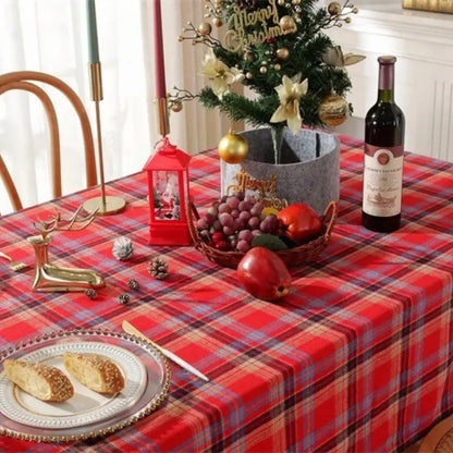 Toalha de Mesa de Natal Xadrez Decoração Merry Christmas