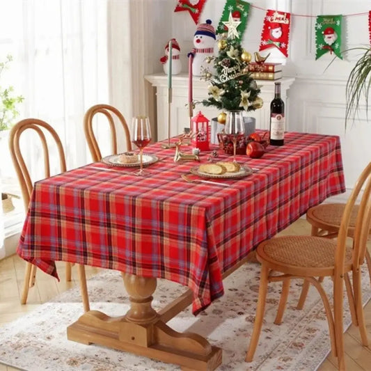 Toalha de Mesa de Natal Xadrez Decoração Merry Christmas