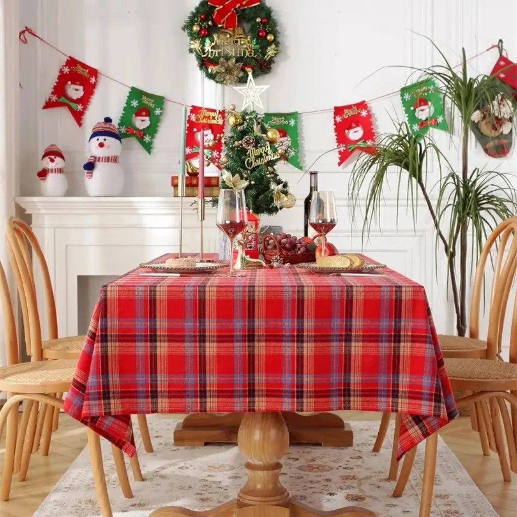 Toalha de Mesa de Natal Xadrez Decoração Merry Christmas