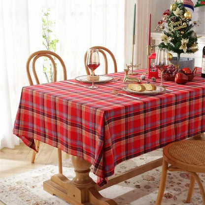 Toalha de Mesa de Natal Xadrez Decoração Merry Christmas