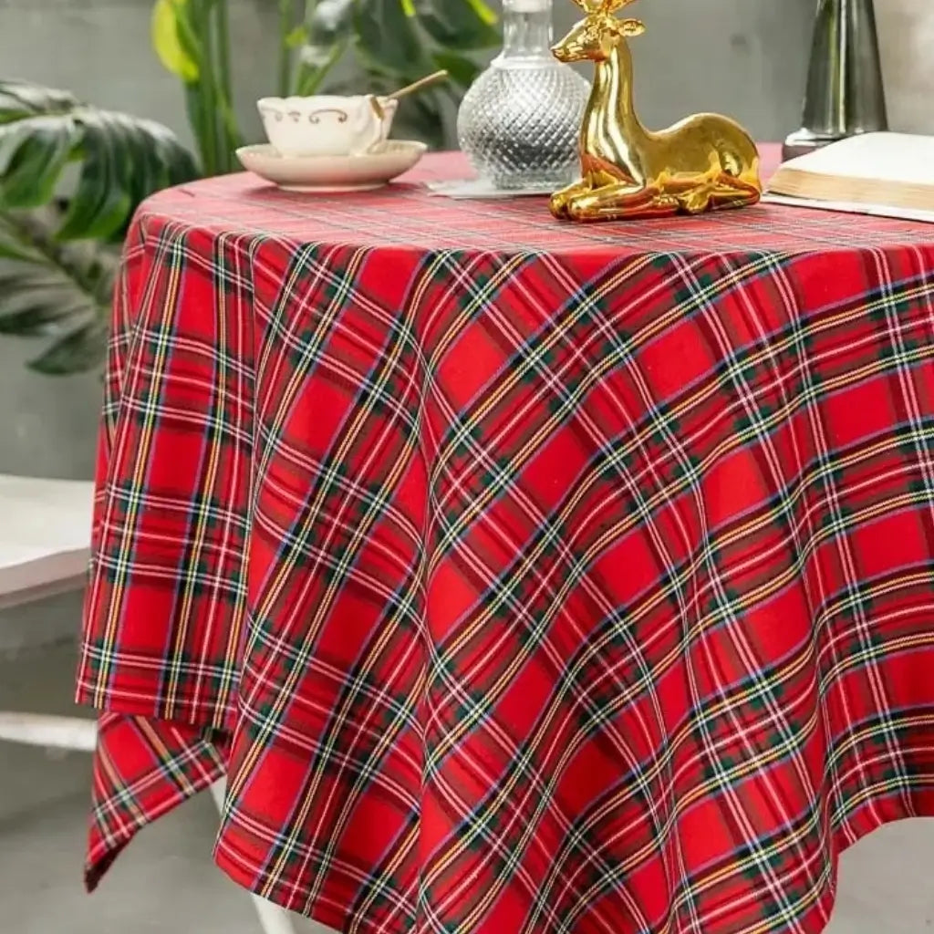 Toalha de Mesa Natal Xadrez Decoração Natalina Vermelha