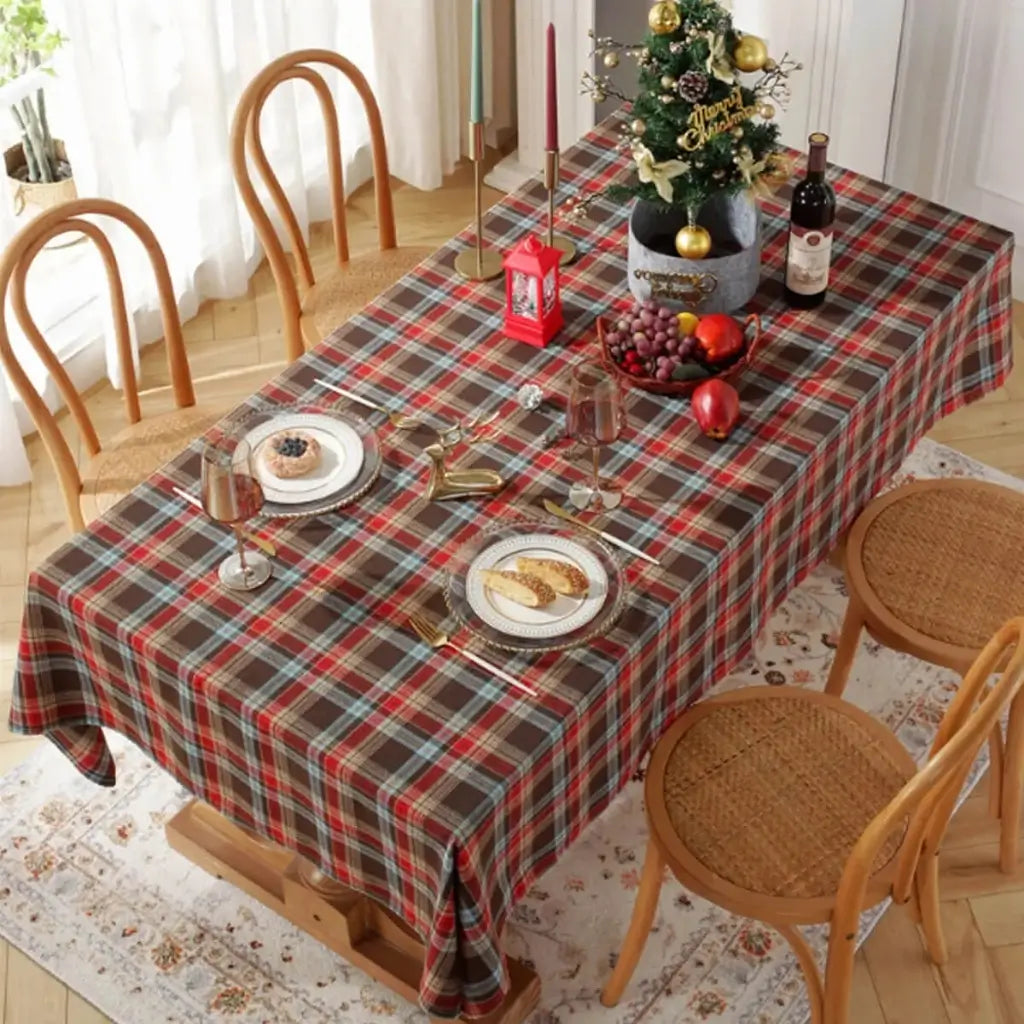 Toalha de Mesa de Natal Xadrez Decoração Merry Christmas