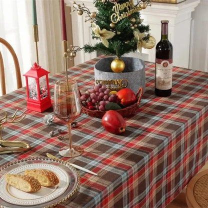 Toalha de Mesa de Natal Xadrez Decoração Merry Christmas