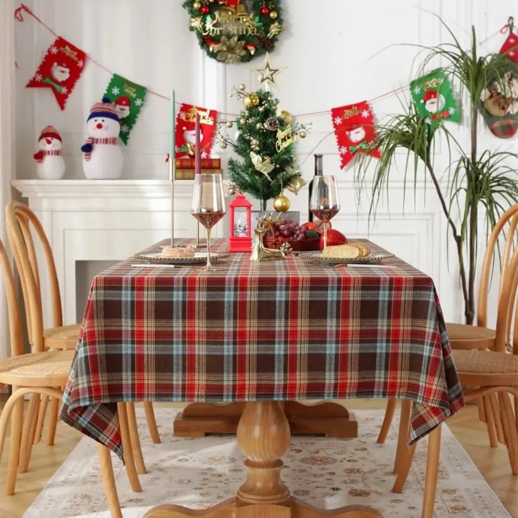 Toalha de Mesa de Natal Xadrez Decoração Merry Christmas