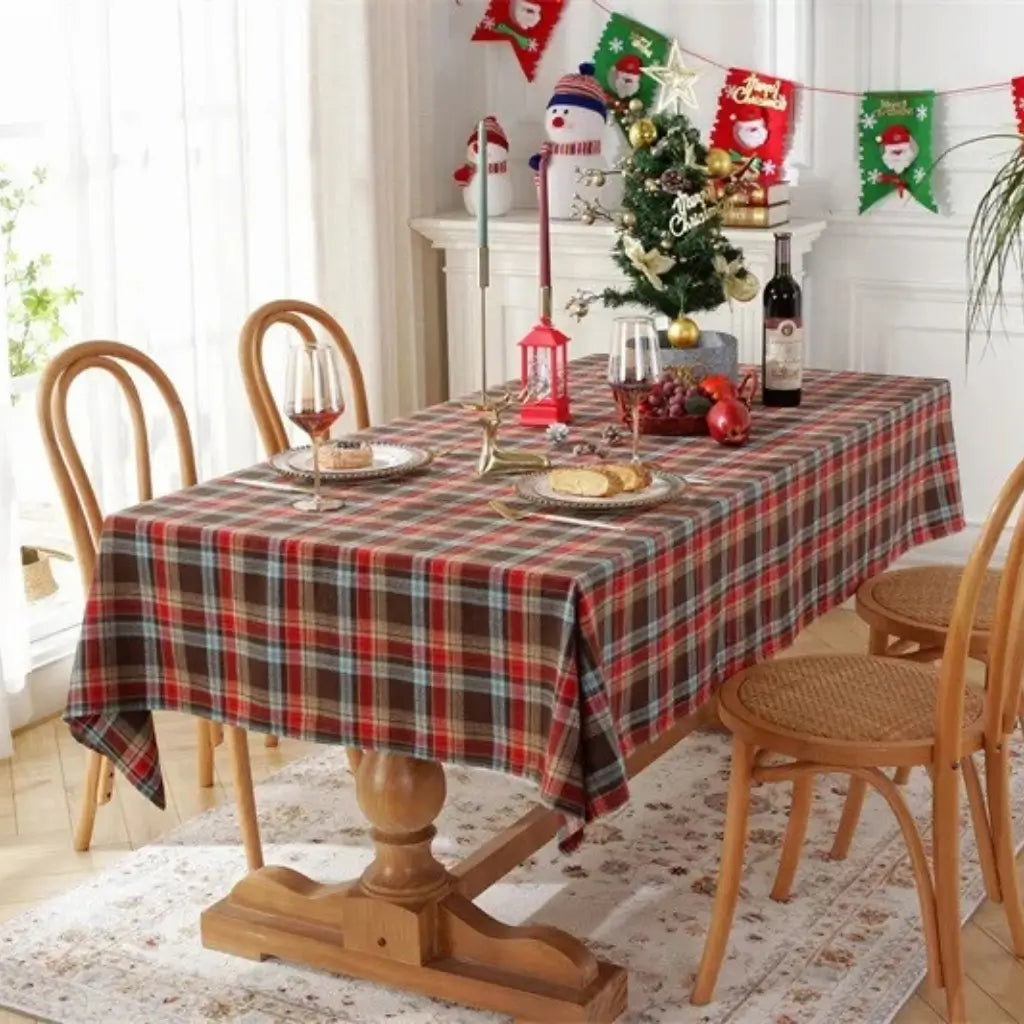 Toalha de Mesa de Natal Xadrez Decoração Merry Christmas
