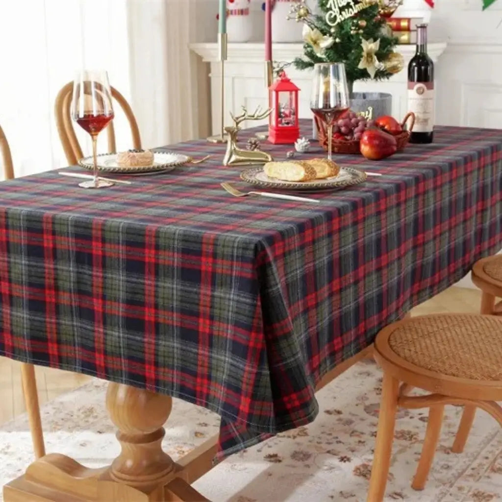 Toalha de Mesa de Natal Xadrez Decoração Merry Christmas