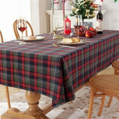 Toalha de Mesa de Natal Xadrez Decoração Merry Christmas
