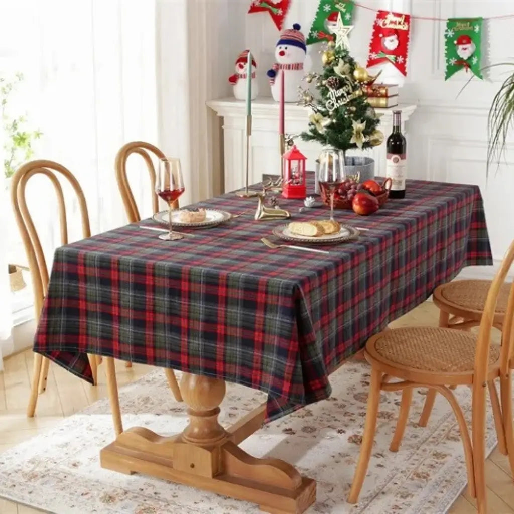 Toalha de Mesa de Natal Xadrez Decoração Merry Christmas
