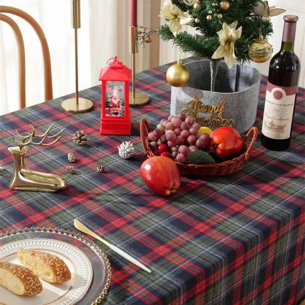 Toalha de Mesa de Natal Xadrez Decoração Merry Christmas