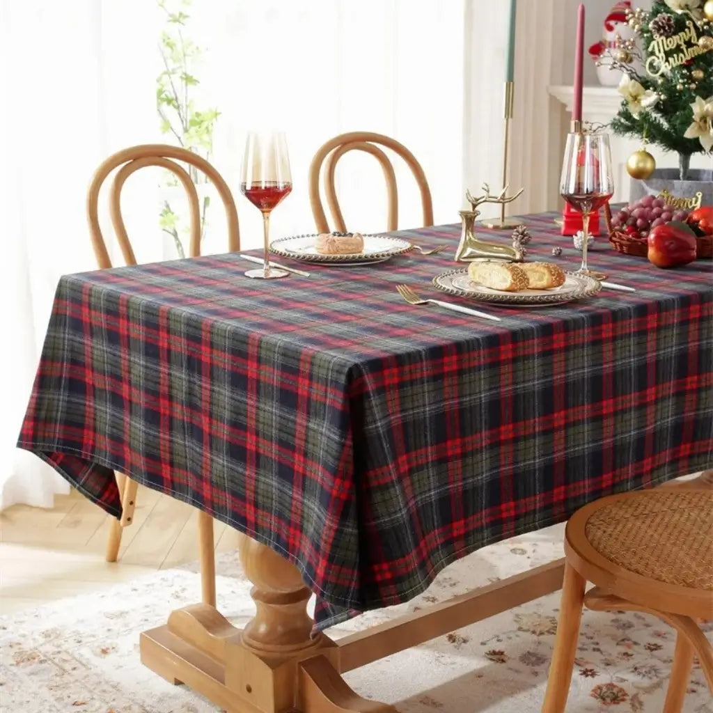 Toalha de Mesa de Natal Xadrez Decoração Merry Christmas
