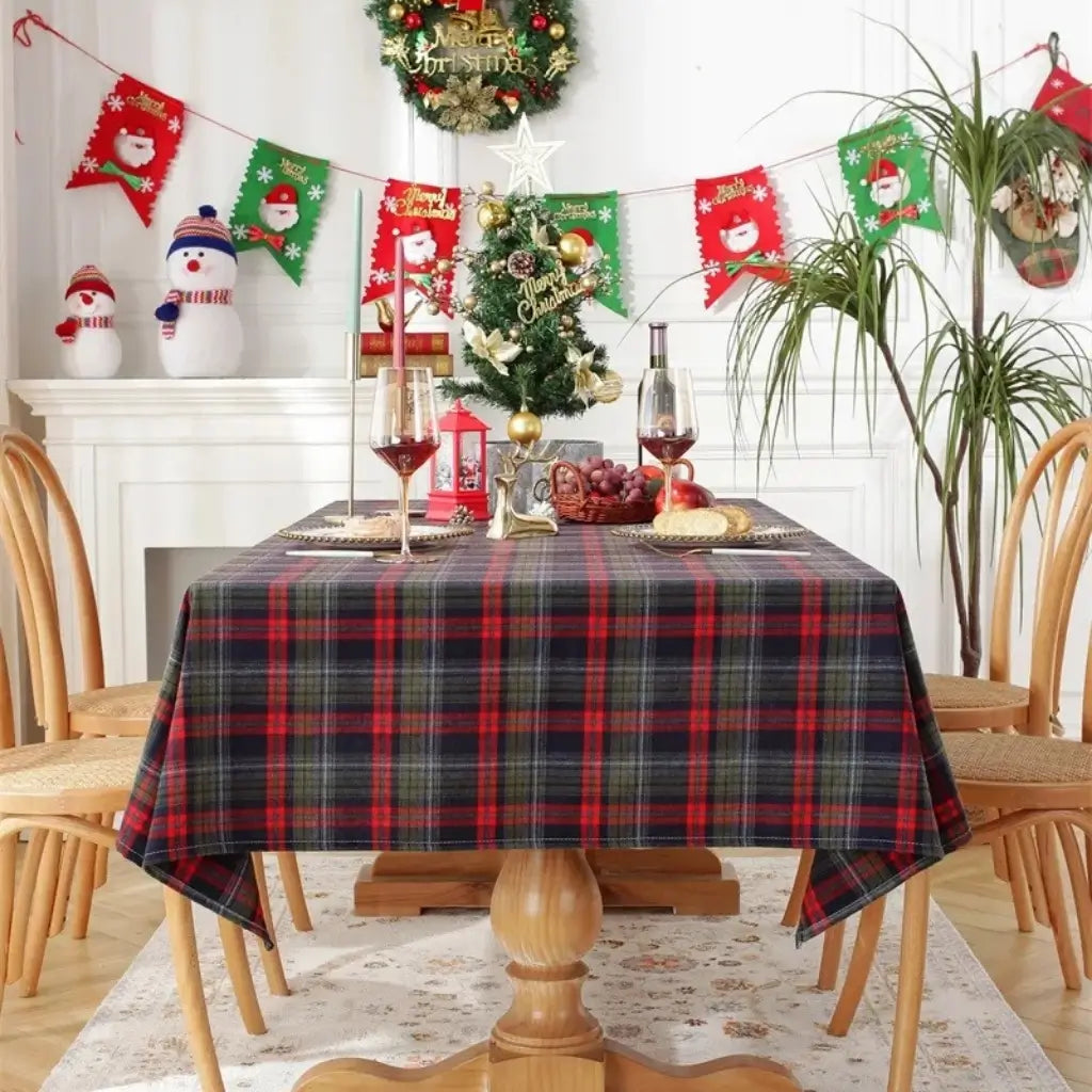 Toalha de Mesa de Natal Xadrez Decoração Merry Christmas