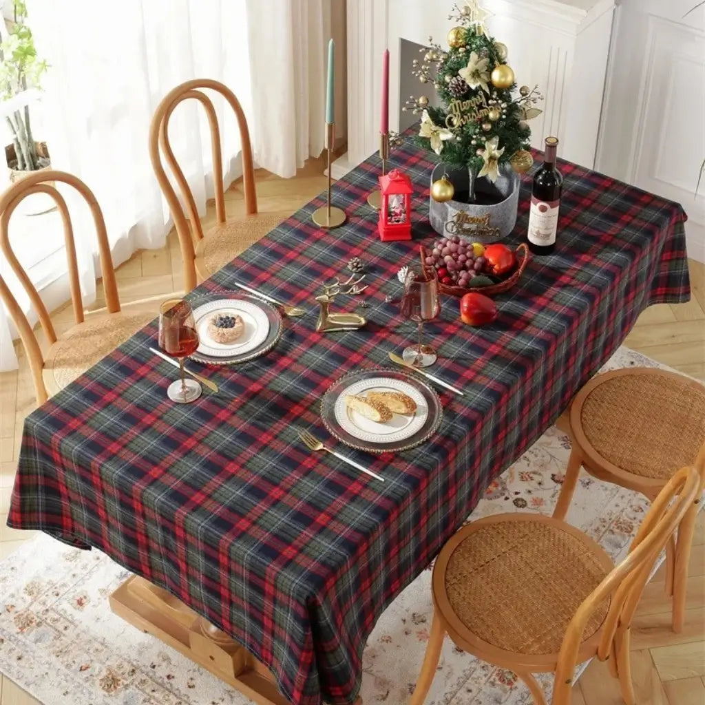 Toalha de Mesa de Natal Xadrez Decoração Merry Christmas