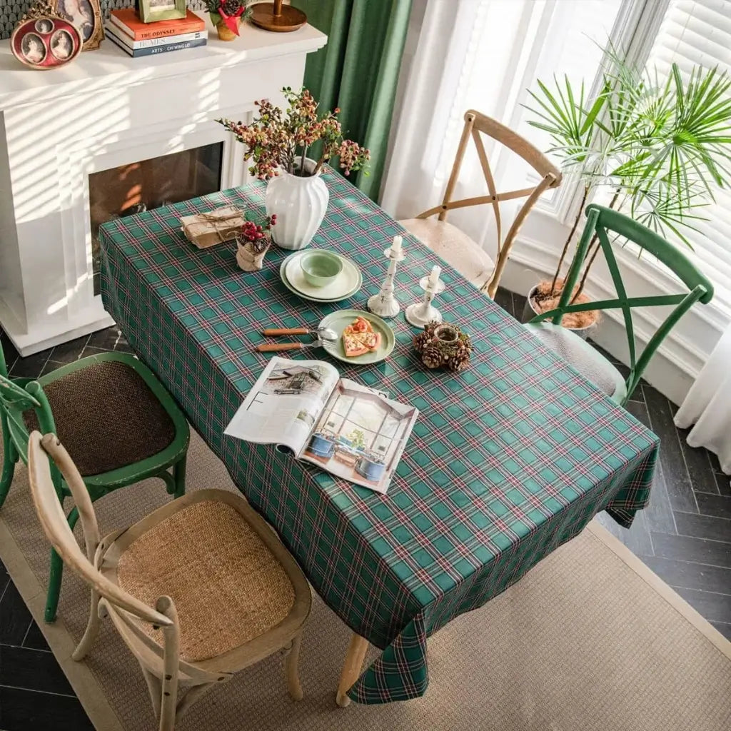 Toalha de Mesa de Natal Xadrez Tradicional Decoração Natalina