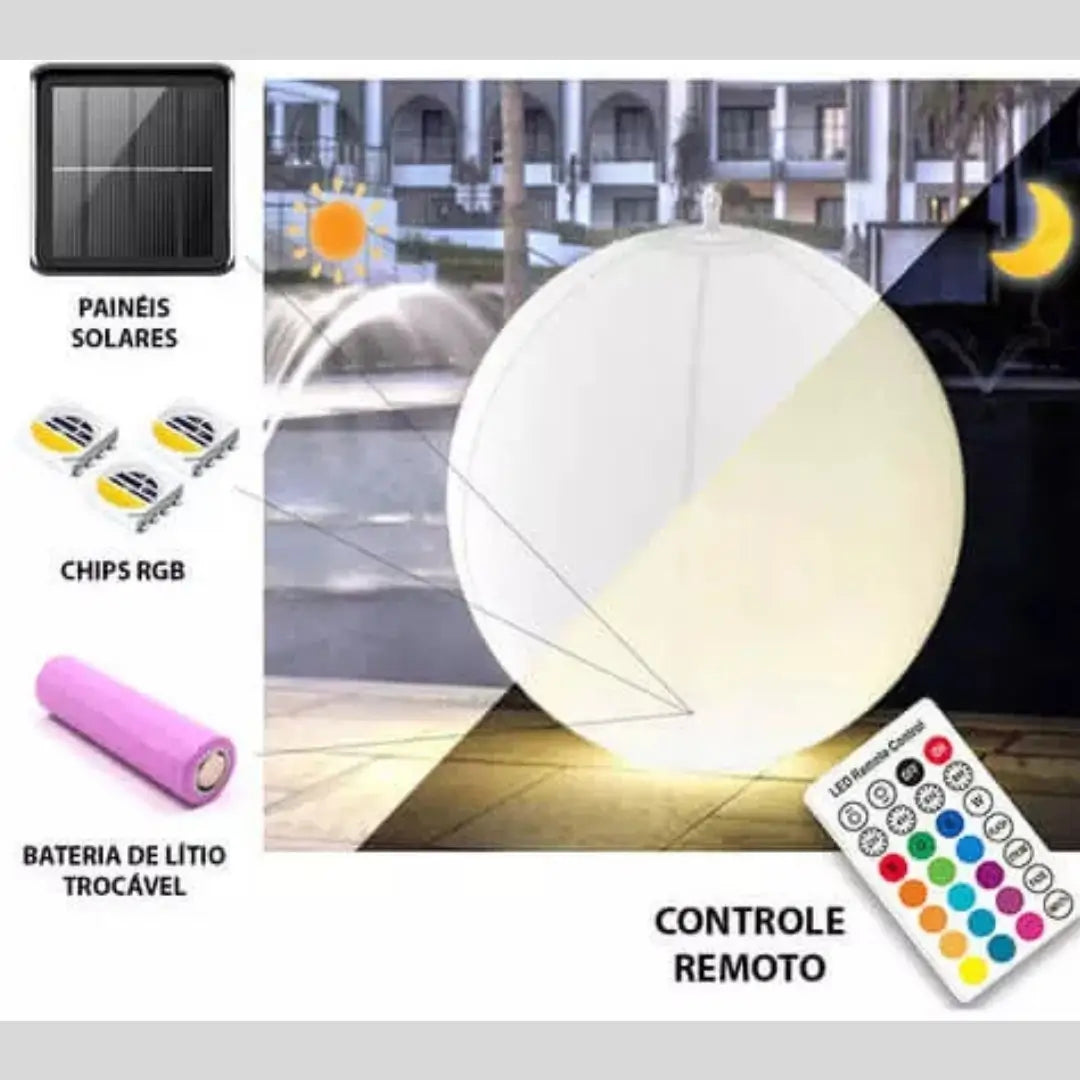 Bola Led Solar Iluminação Flutuante Impermeável Decoração Jardim