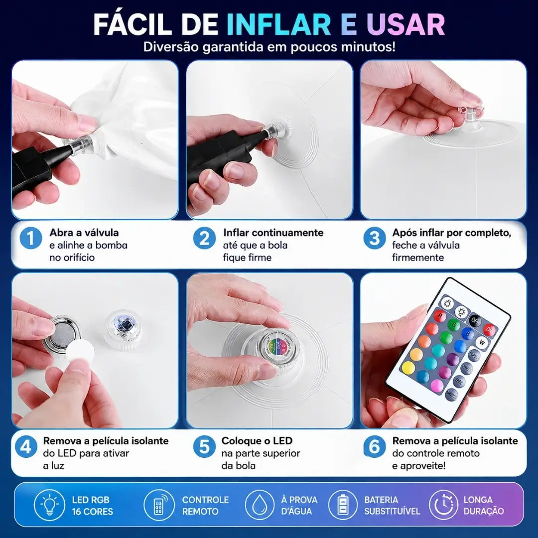 Bola Led Solar Iluminação Flutuante Impermeável Decoração Jardim