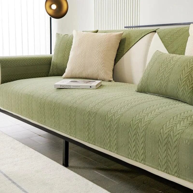 Capa de Sofá Chenille Luxo Tricot Verde Oliva – Antiderrapante e Impermeável Conceito 