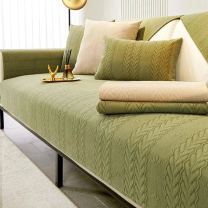 Capa de Sofá Chenille Luxo Tricot Verde Oliva – Antiderrapante e Impermeável Conceito 70x70cm 