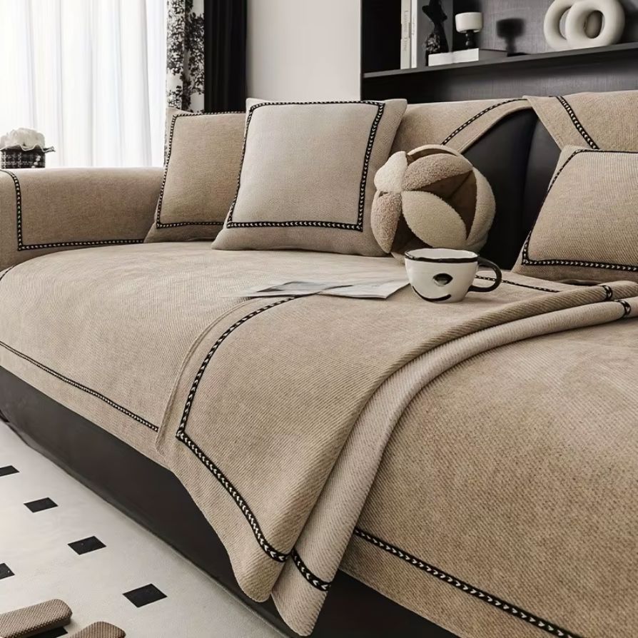 Capa de Sofá Chenille Supreme Caqui – Antiderrapante e Proteção Capa - 0012 Conceito 