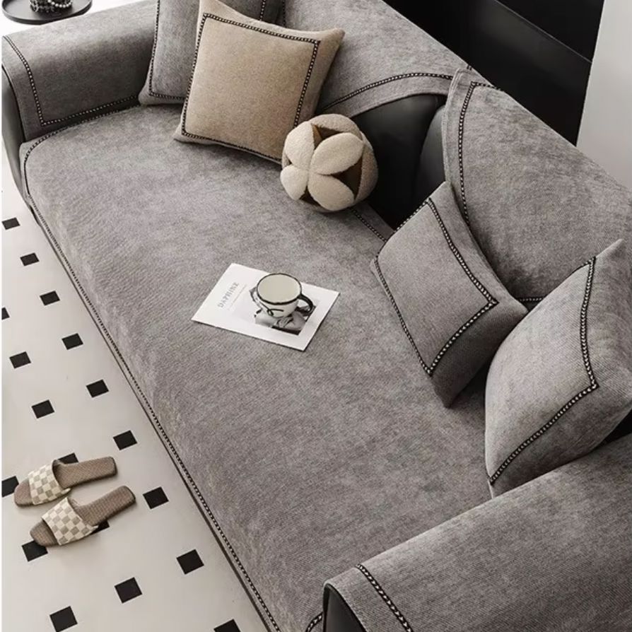 Capa de Sofá Chenille Supreme Dark Gray – Antiderrapante e Proteção Capa - 0010 Conceito 