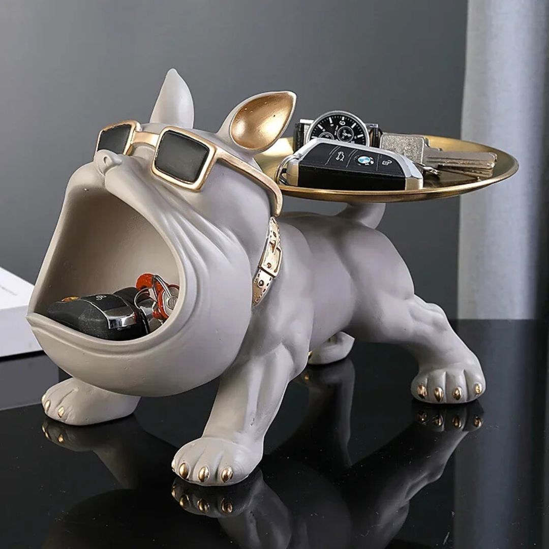 Escultura Aparador Bulldog Francês Decor Cool (Suporte Duplo) Aparador - 0002 Conceito Cinza 