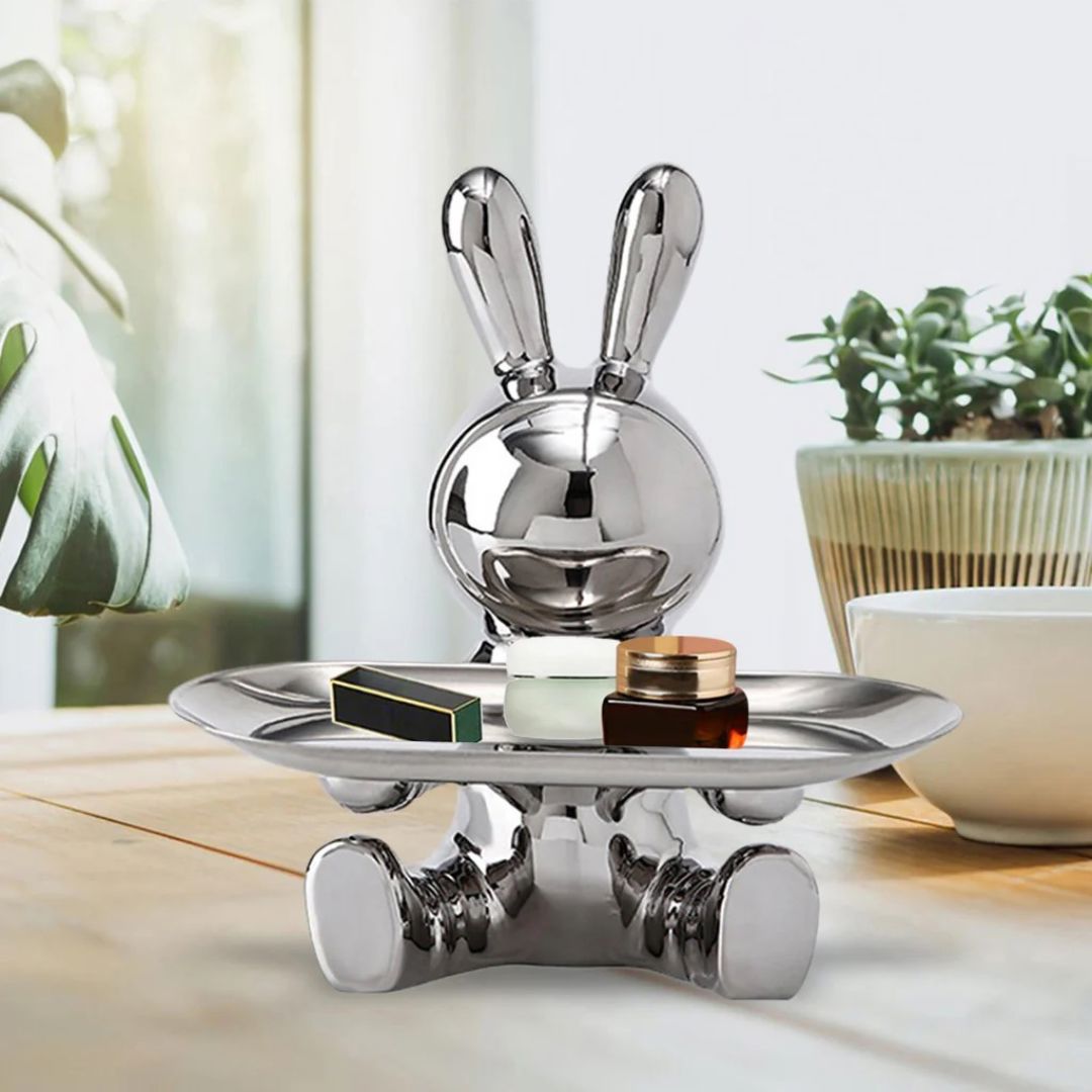 Escultura Aparador Coelho Decor Resina - 0005 Conceito Prata 