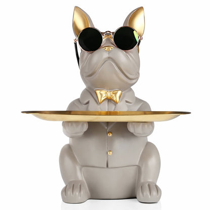 Escultura Bulldog Francês Mordomo Aparador Chaves Controle Remoto Aparador - 0003 Conceito Cinza 