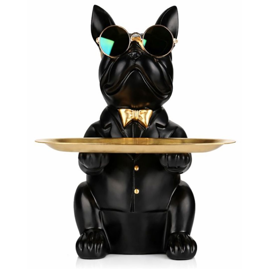Escultura Bulldog Francês Mordomo Aparador Chaves Controle Remoto Aparador - 0003 Conceito Preto 