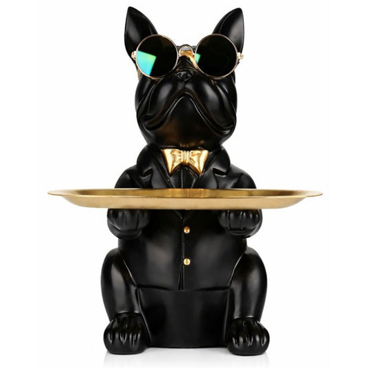 Escultura Bulldog Francês Mordomo Aparador Chaves Controle Remoto Aparador - 0003 Conceito Preto 