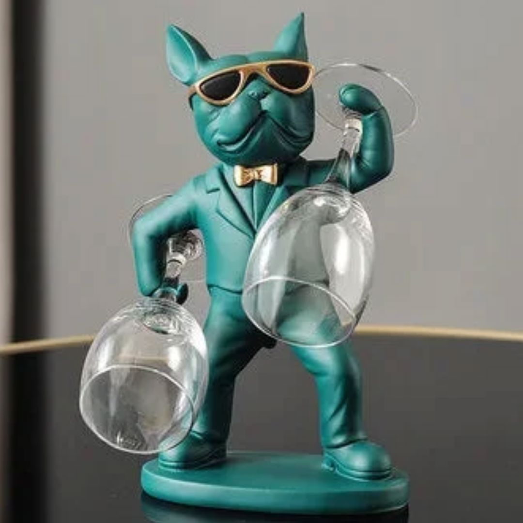 Escultura Bulldog Francês Porta Taças Aparador - 0005 Conceito Verde 