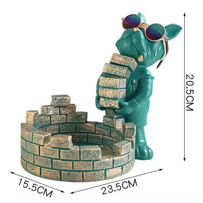 Escultura Bulldog Mordomo Construtor Aparador Chave Controle Relógio Aparador - 0007 Conceito 