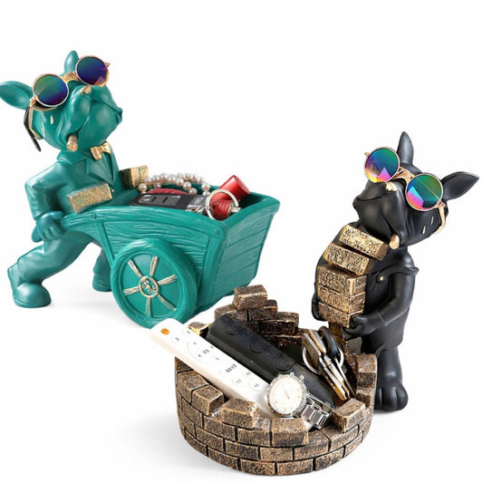 Escultura Bulldog Mordomo Construtor Aparador Chave Controle Relógio Aparador - 0007 Conceito 