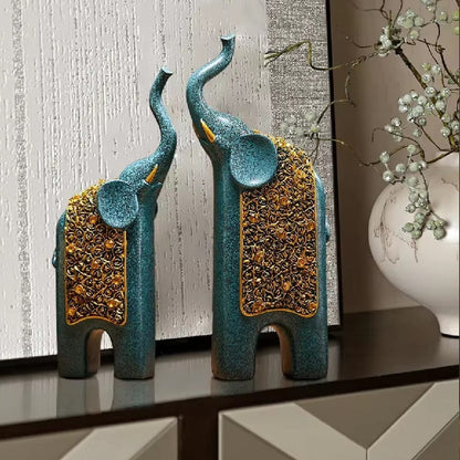 Escultura Casal Elefantes Retrô em Resina - O Par Resina - 0031 YuDome 