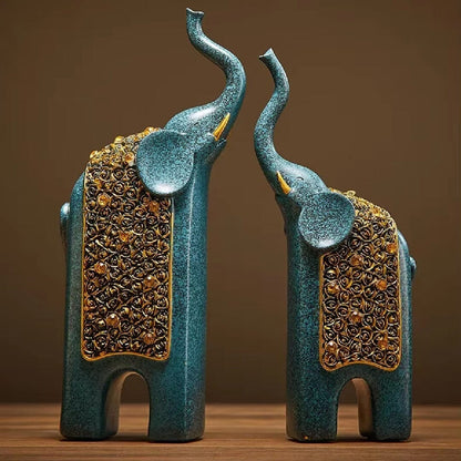 Escultura Casal Elefantes Retrô em Resina - O Par Resina - 0031 YuDome 