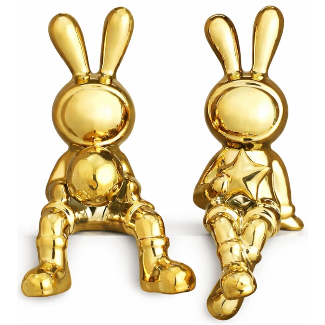 Escultura Coelho Divertido (O Par) Resina - 0008 Conceito 
