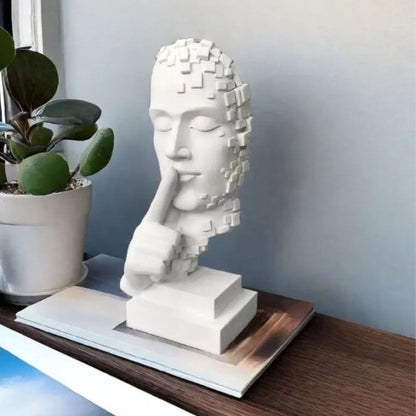 Escultura Contemporânea Pensador em Mosaico Resina - 0043 YuDome Branco 