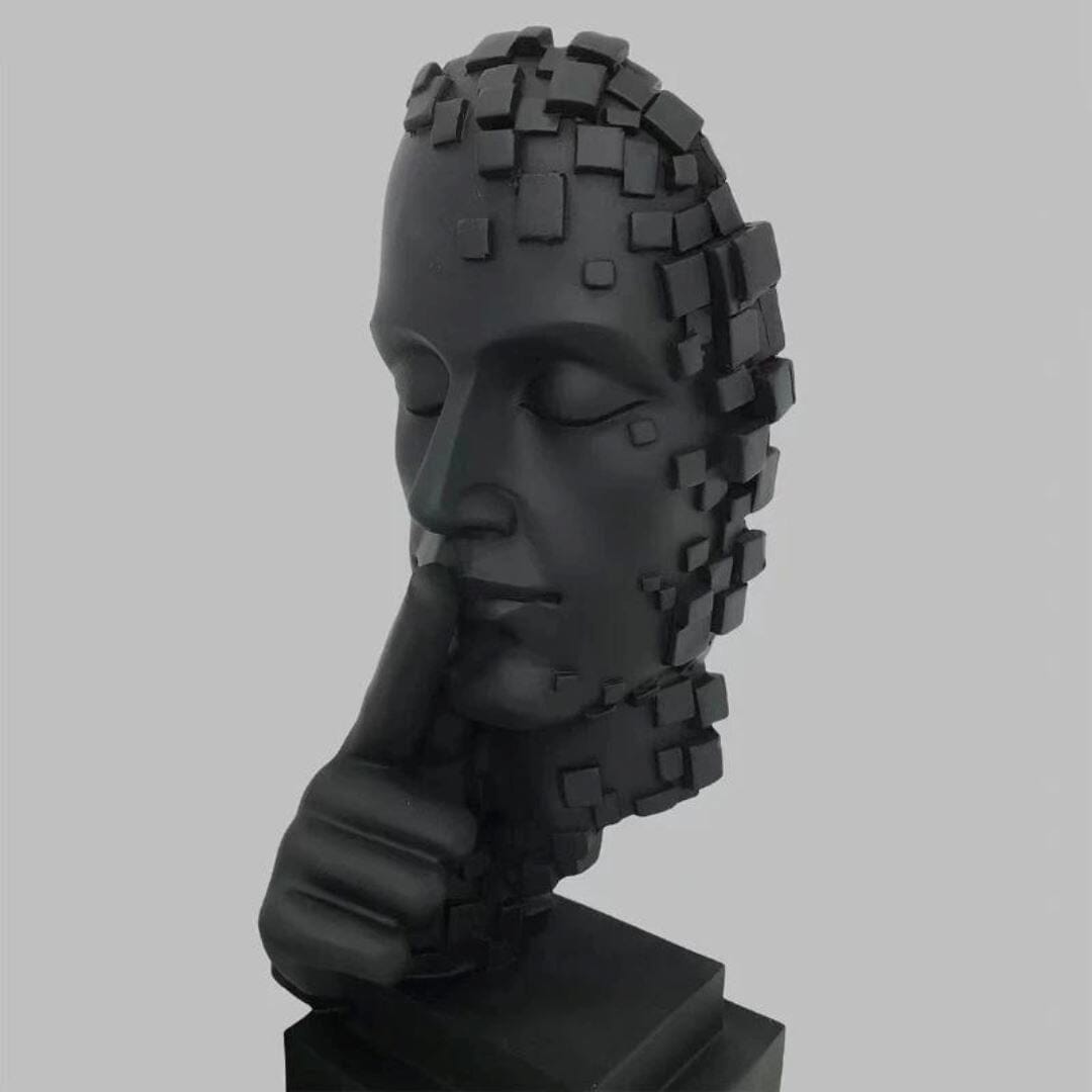 Escultura Contemporânea Pensador em Mosaico Resina - 0043 YuDome Preto 