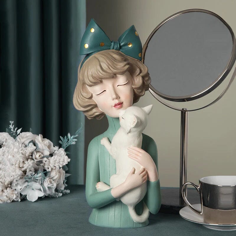 Escultura de Boneca Milly Pets (33x12cm) Resina - 0058 Conceito Gatinho 