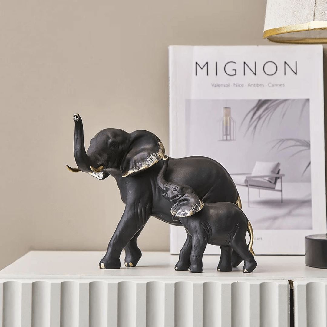 Escultura de Elefante Moderno (O Par) Conceito Preto 