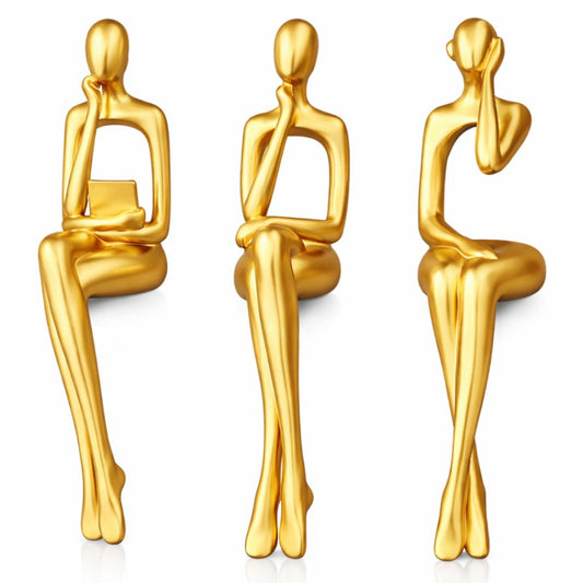 Escultura Decorativa Abstrata Pensador Contemporâneo (Kit 03 Unidades) Resina - 0013 Conceito 