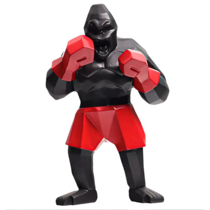 Escultura Decorativa Gorilla Boxer 24cm Conceito Preto e Vermelho 