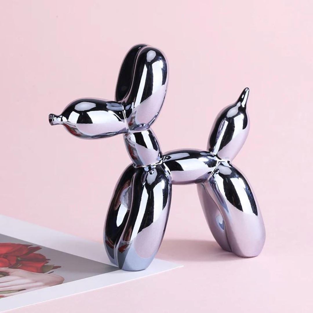 Escultura Doggy Balloon Mini 10x10cm para Sala, Escritório, Consultório Resina - 0014 Conceito Cinza 