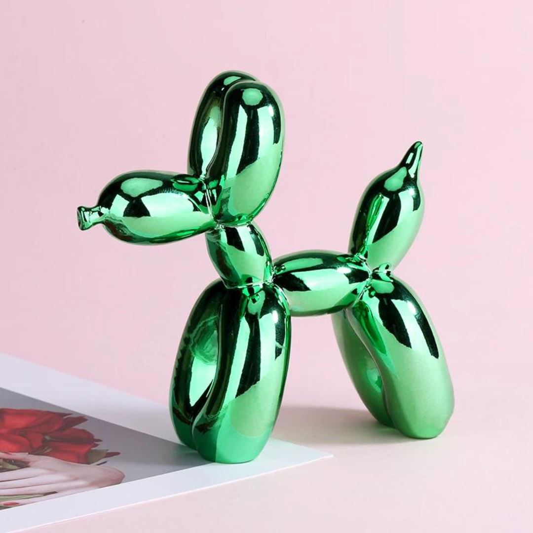 Escultura Doggy Balloon Mini 10x10cm para Sala, Escritório, Consultório Resina - 0014 Conceito Verde 