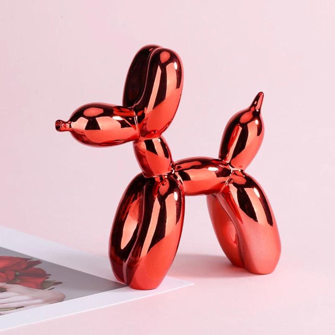 Escultura Doggy Balloon Mini 10x10cm para Sala, Escritório, Consultório Resina - 0014 Conceito Vermelho 