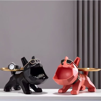 Escultura e Aparador Bulldog Geométrico - Suporte Duplo Resina - 0035 YuDome 
