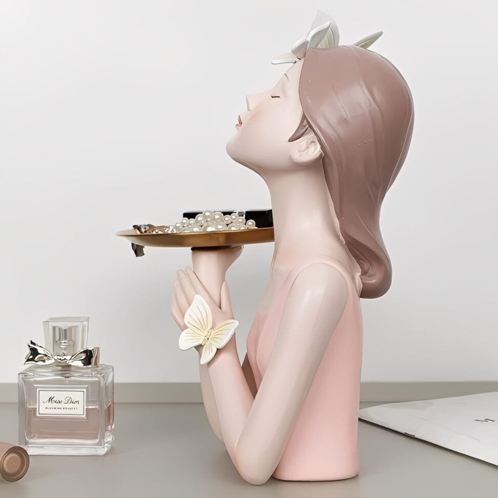 Escultura e Aparador com Bandeja Bella Butterfly - 27cm Resina - 0046 Conceito 