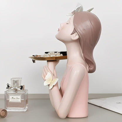 Escultura e Aparador com Bandeja Bella Butterfly - 27cm Resina - 0046 Conceito 