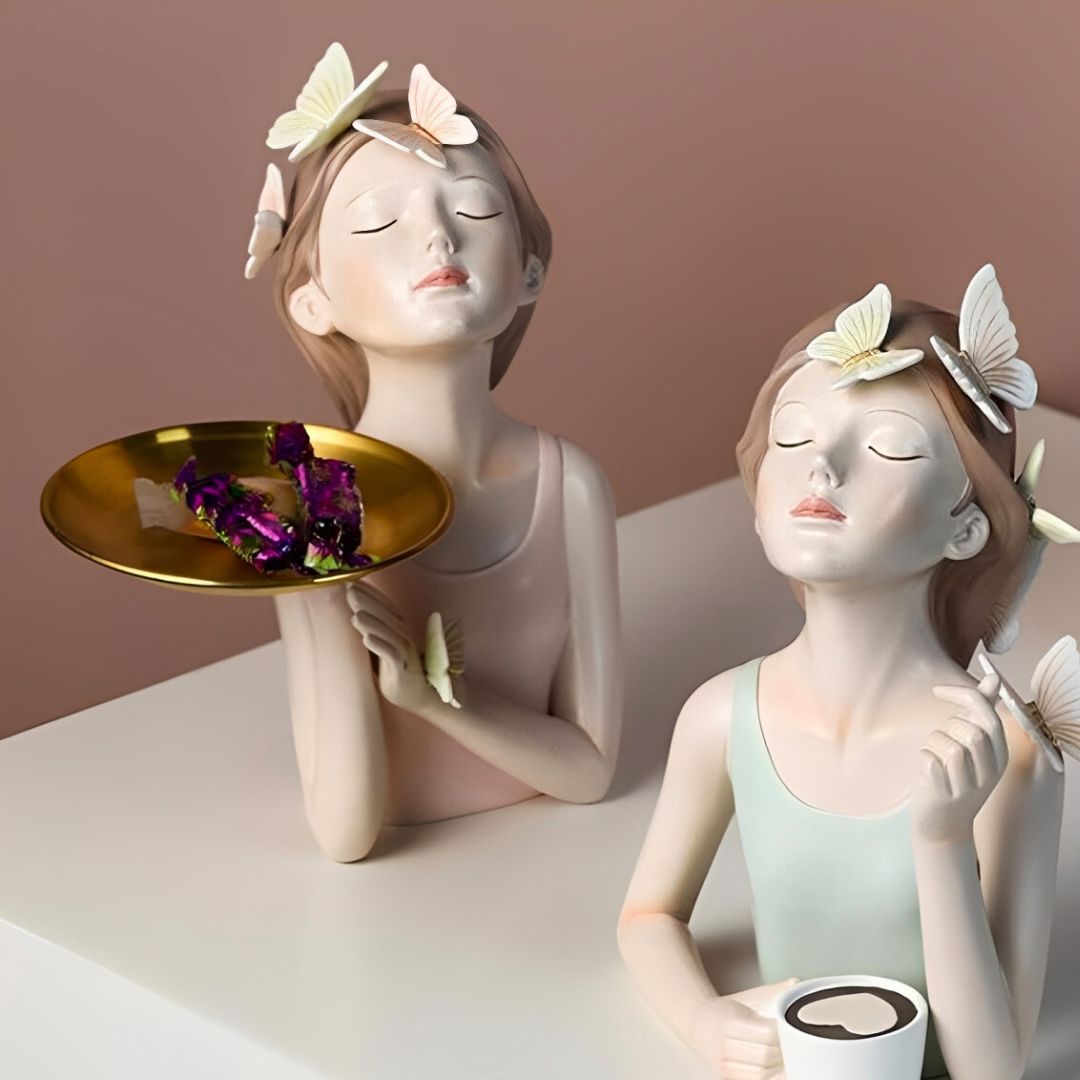 Escultura e Aparador com Bandeja Bella Butterfly - 27cm Resina - 0046 Conceito 
