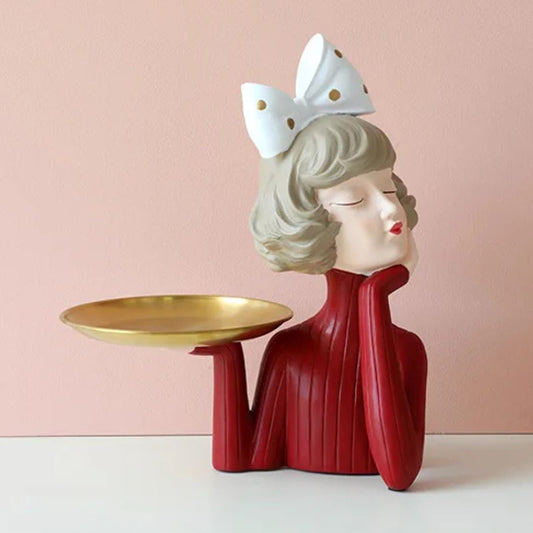 Escultura e Aparador com Bandeja Milly Tie - 33cm Conceito Vermelho 