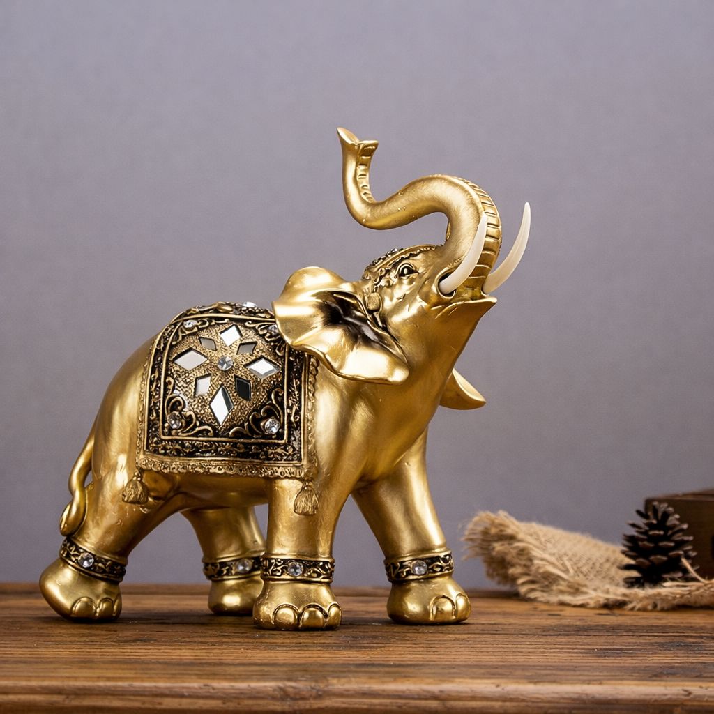 Escultura Elefante Indiano Dourado Conceito 