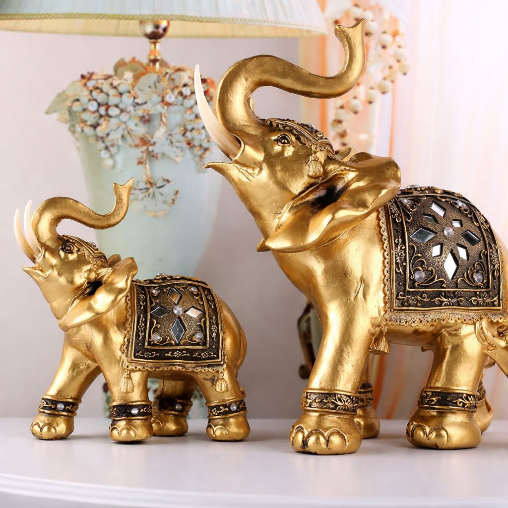Escultura Elefante Indiano Dourado Conceito 